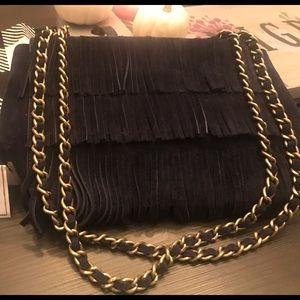 Like NEW dark navy suede fringe TORY BURCH purse